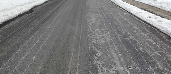 Road treated for ice with brine Brine De-icing
